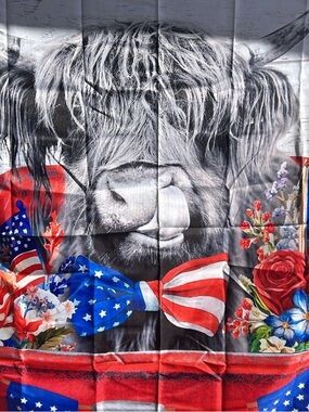 Highland Cow Patriotic Flag Curtain Backdrop Stars Shower Curtain Final Sale